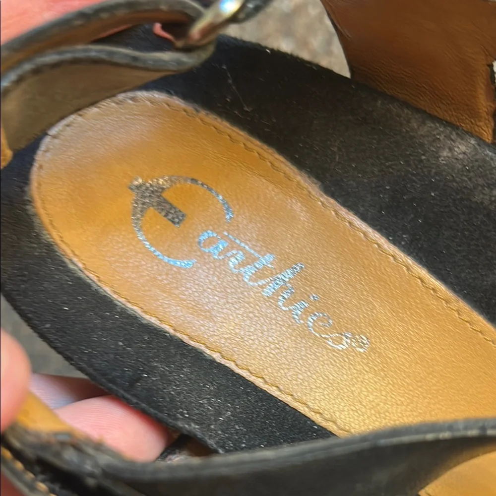 NWOT Earthies Black Wedge Sandals with Cross Straps and Platform Heel